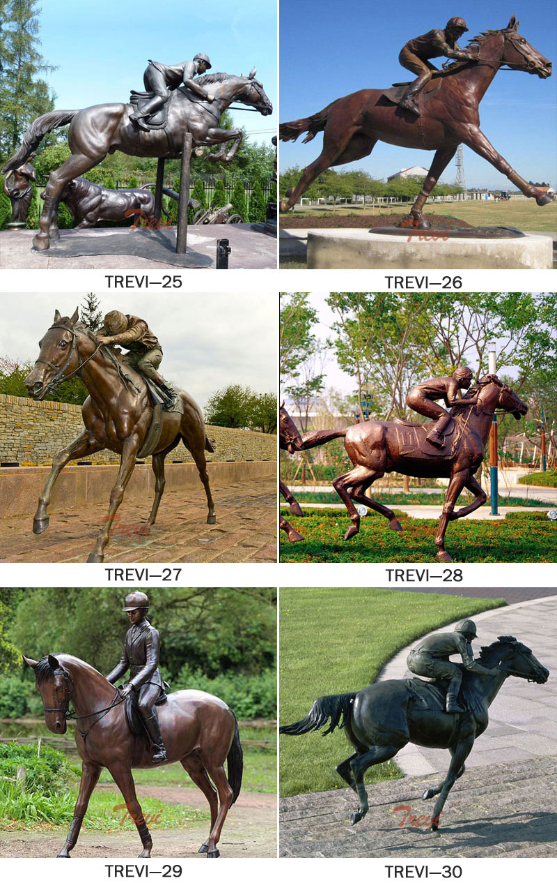 Bronze casting horse racing with jockey statues designs
