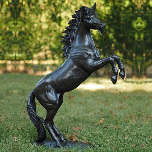 Black metal art statues of horse with two legs up designs for backyard lawn decor