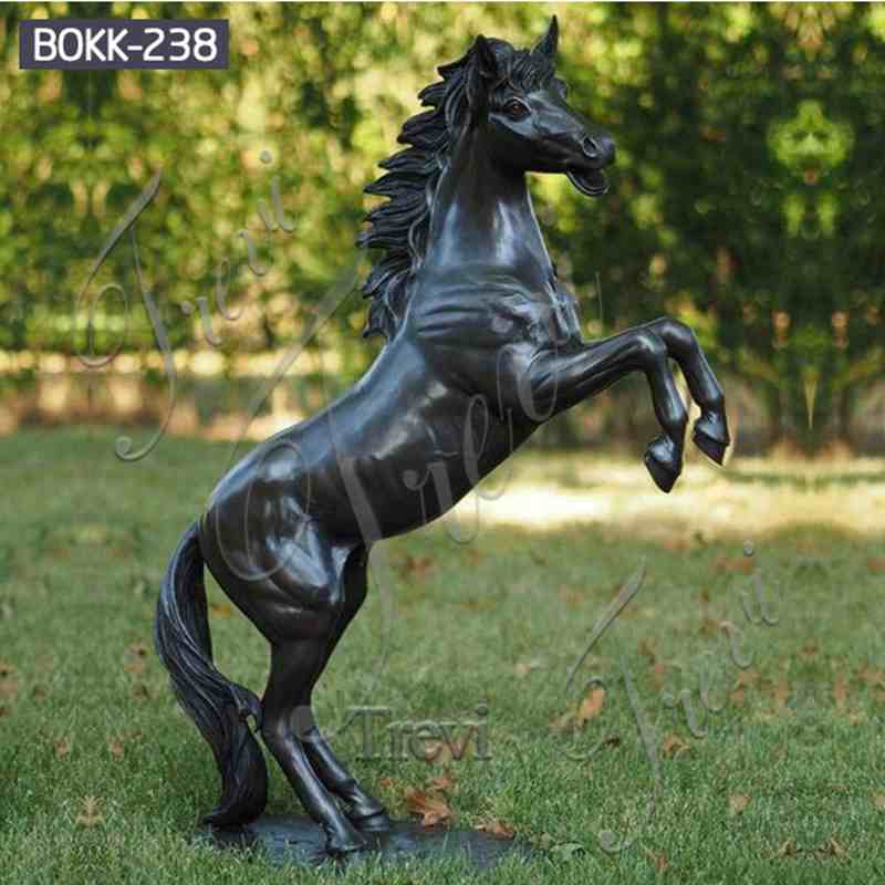 Black metal art statues of rearing horse for backyard lawn decor