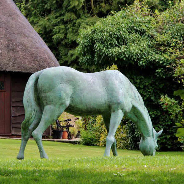 Blue eating grass vintage bronze standing horse 9ft for sale