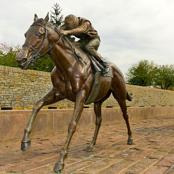 Large Jockey riding horse vintage bronze garden sculptures