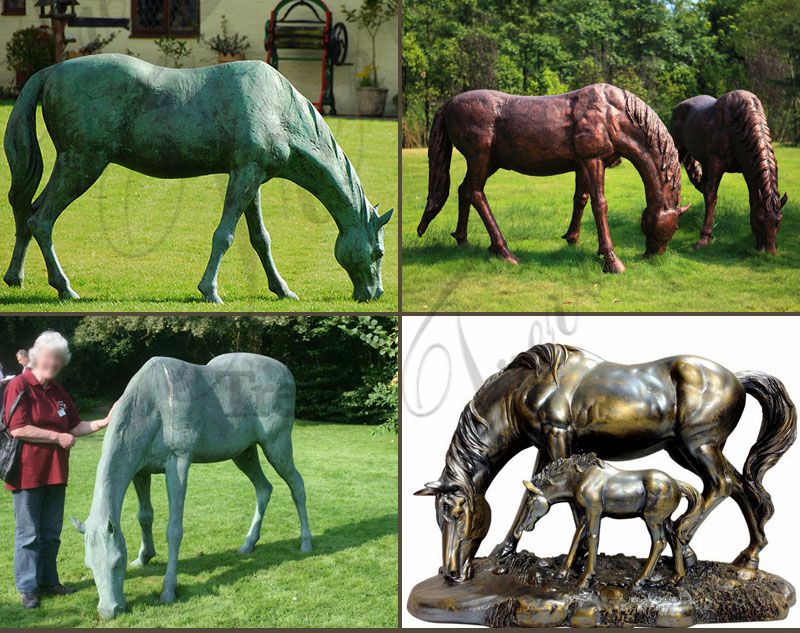 Life Size Bronze Standing Horse Eating Grass Sculpture (2)