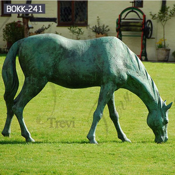Life Size Bronze Standing Horse Eating Grass Sculpture