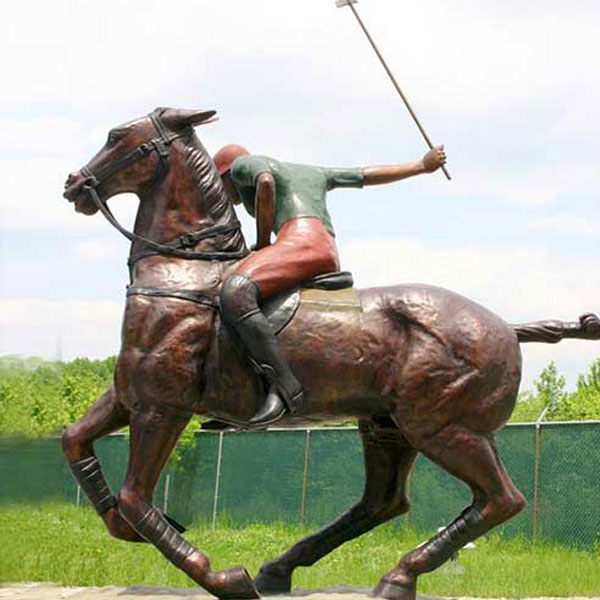 Life size bronze horse and polo player statues outdoor