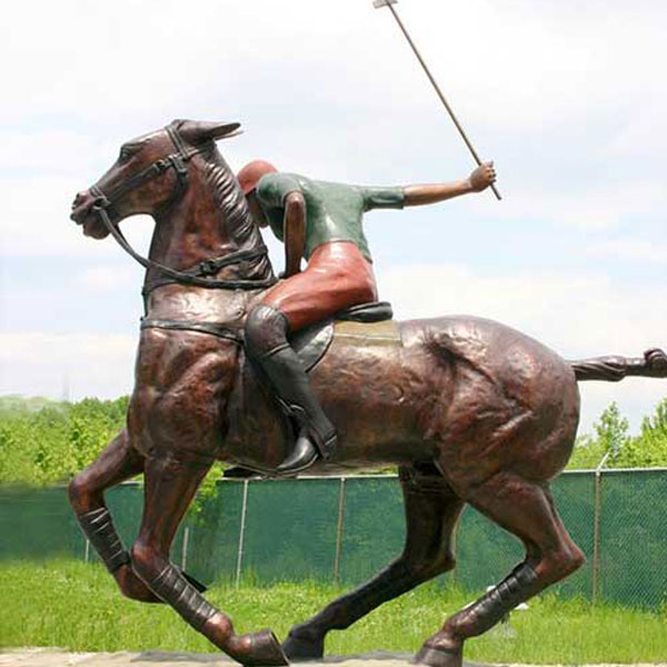 Life size bronze horse and polo player statues outdoor