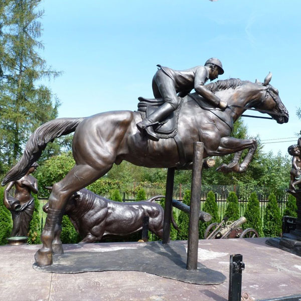 Life size bronze steeplechase equestrian horse sculpture for sale