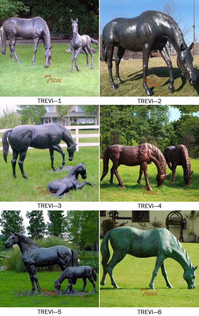 Life size bronze casting grazing horse statues for farm decor Outdoor
