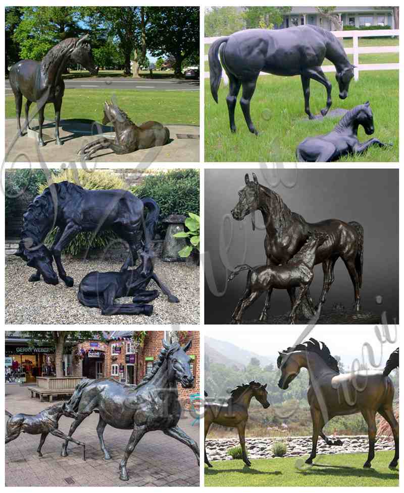 Black Bronze Mare and Foal Horse Statues for Sale