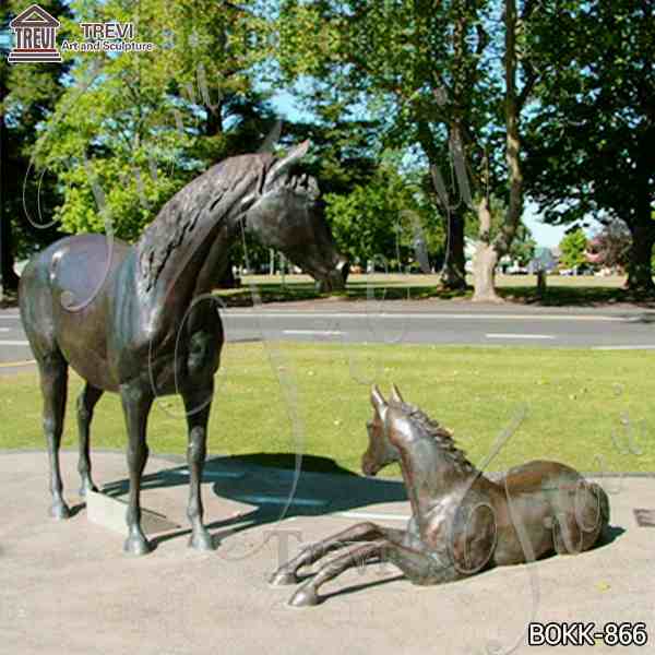 Life Size Black Bronze Mare and Foal Horse Statues for Sale BOKK-866