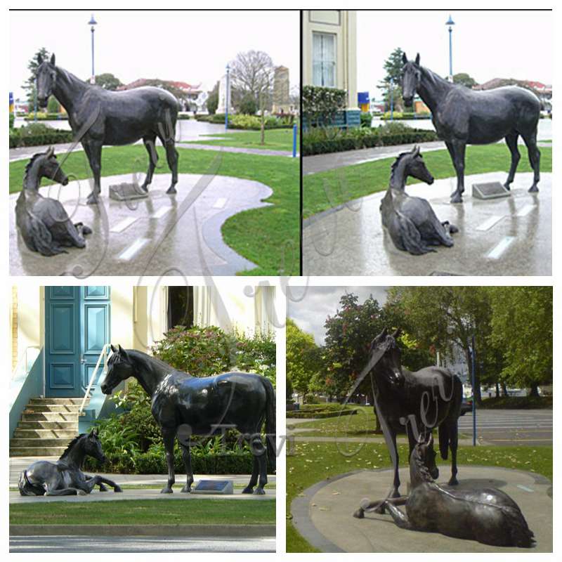 Life Size Black Bronze Mare and Foal Horse Statues