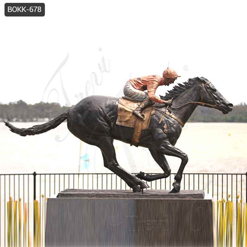 Life-Size Cowboy Racing Bronze Horse Statue for Sale BOKK-678