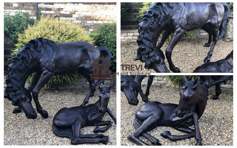 Outdoor Life-Size Bronze Mare and Foal Statue for Sale