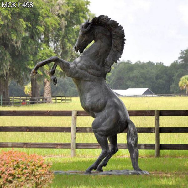 Life-Size Bronze Rearing Horse Statue Outdoor Farm Decor