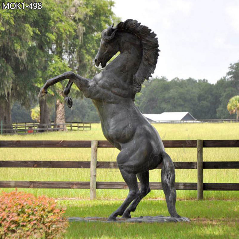 Lifelike Bronze Rearing Horse Statue Outdoor Farm Decor
